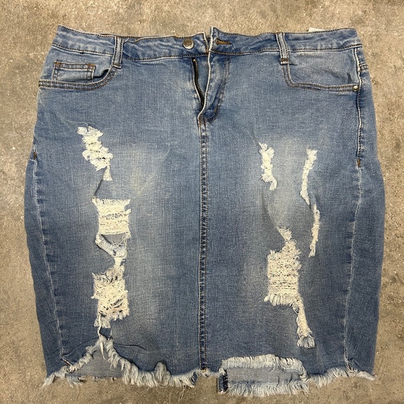 Denim Ripped Midi Skirt - Picture 1 of 5